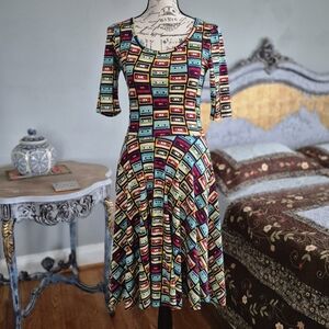 LuLaRoe 1980s Vibe Multicolor Cassette Tape Midi Dress XS